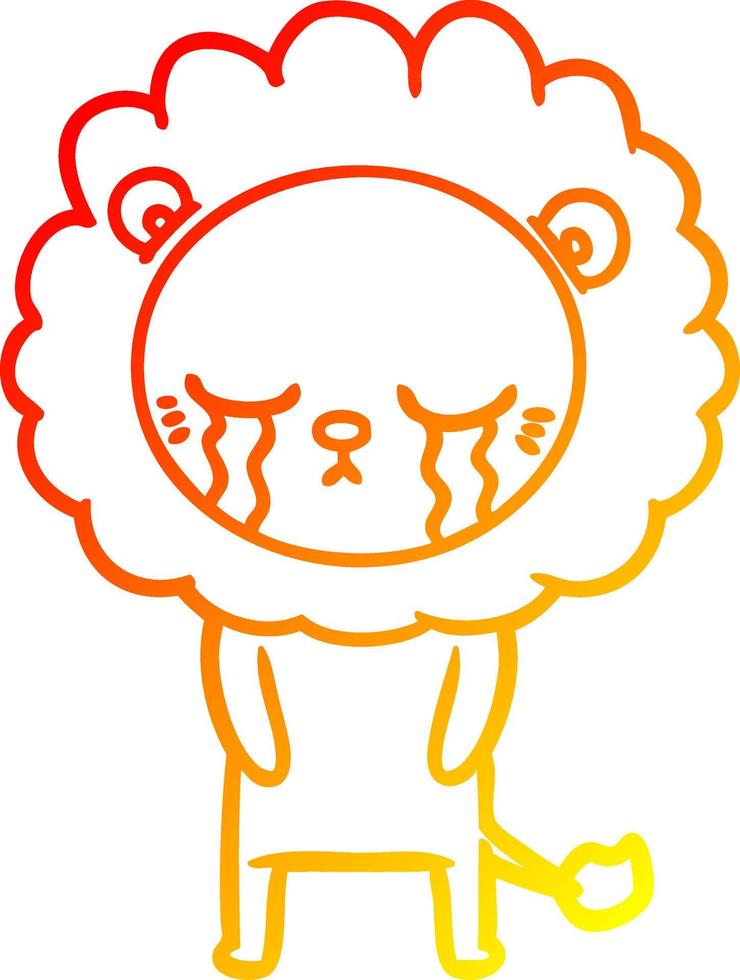 warm gradient line drawing crying cartoon lion vector