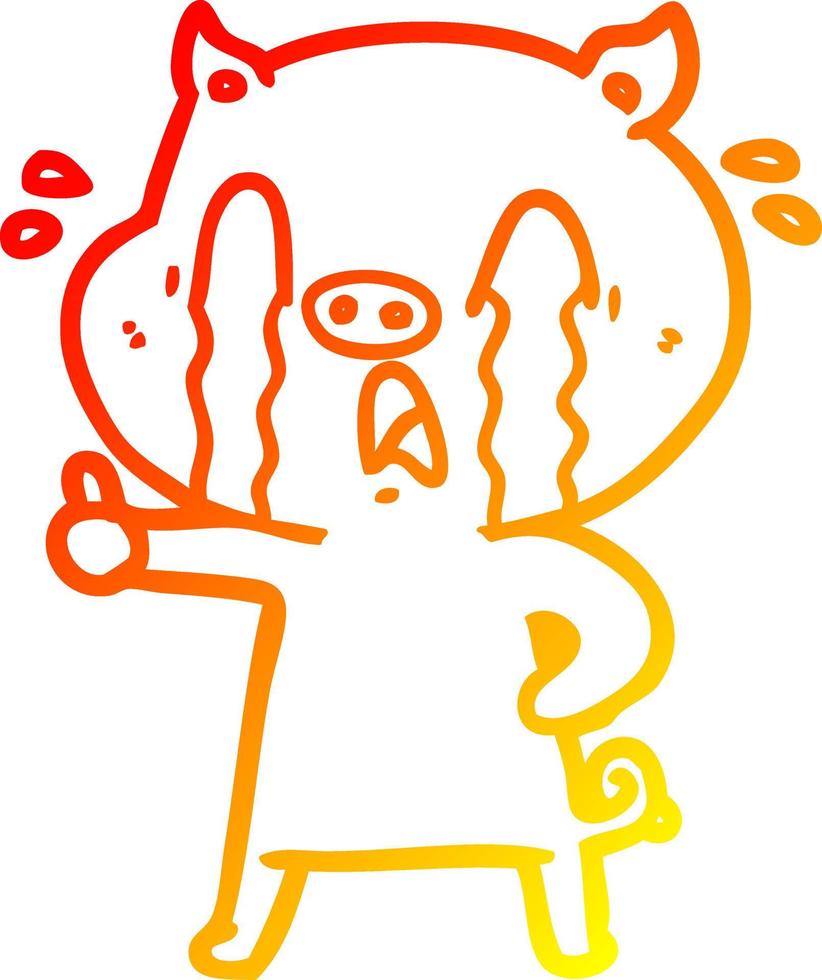 warm gradient line drawing crying pig cartoon vector