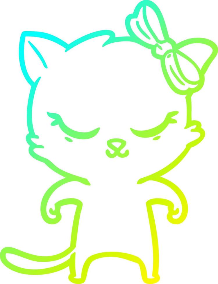 cold gradient line drawing cute cartoon cat with bow vector