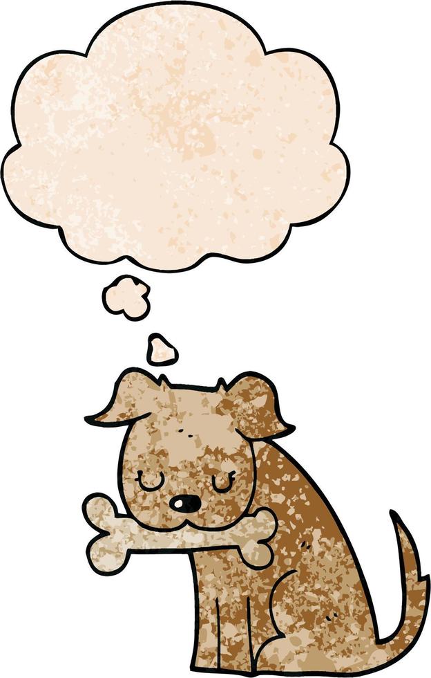 cartoon dog and thought bubble in grunge texture pattern style vector