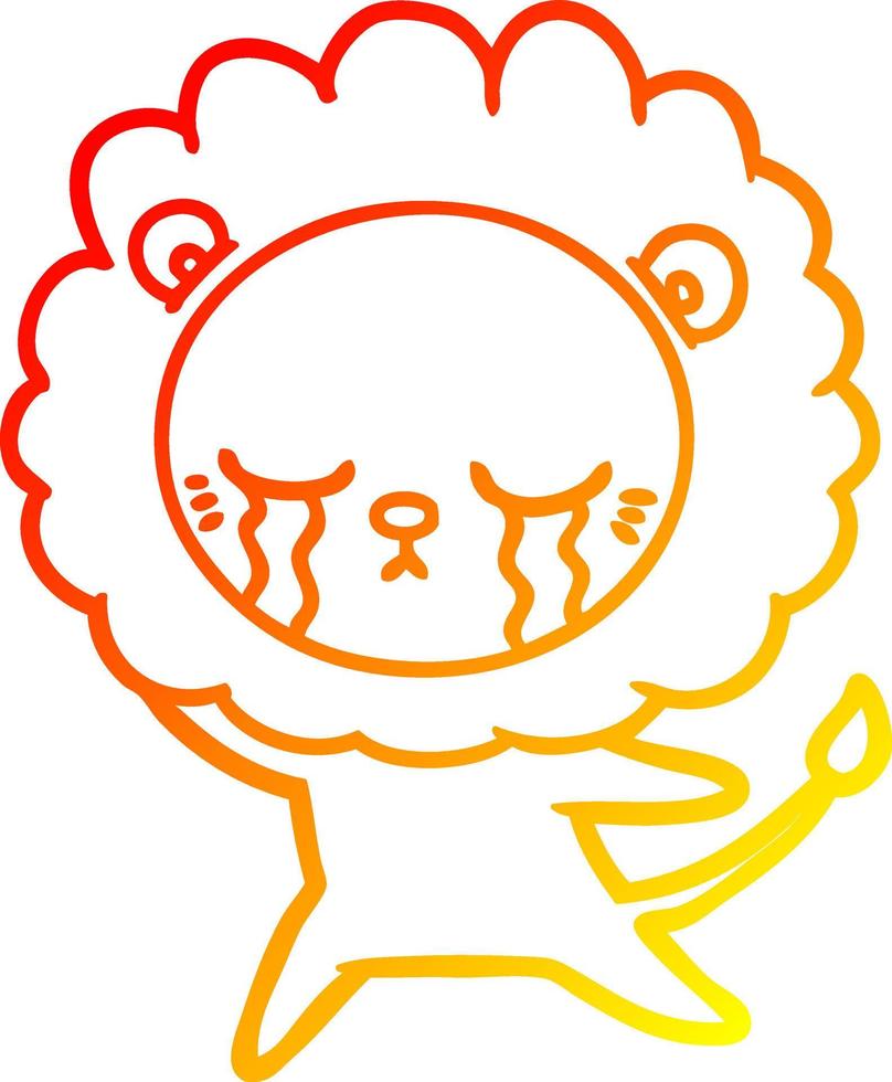 warm gradient line drawing crying cartoon lion vector