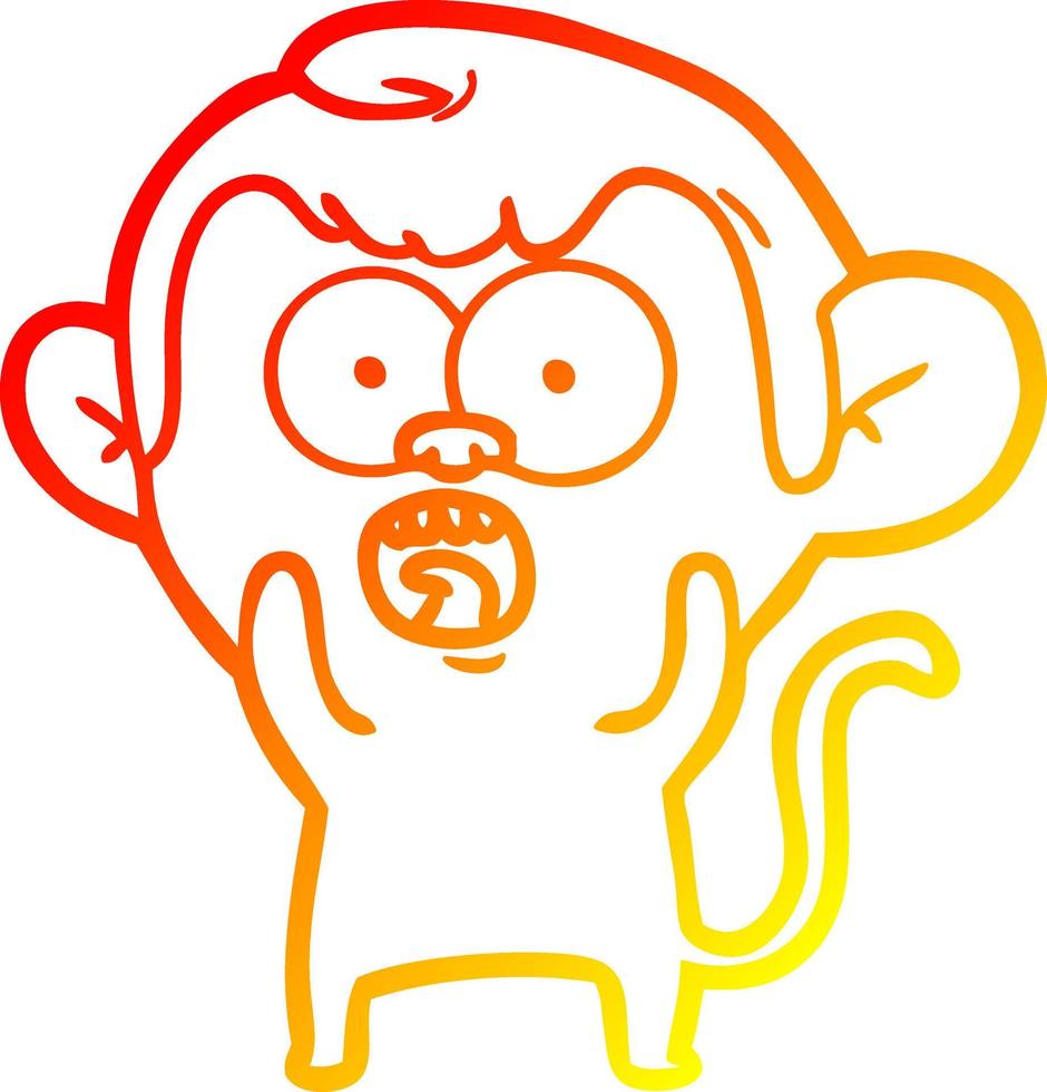 dibujo de línea de gradiente cálido mono sorprendido de dibujos animados vector