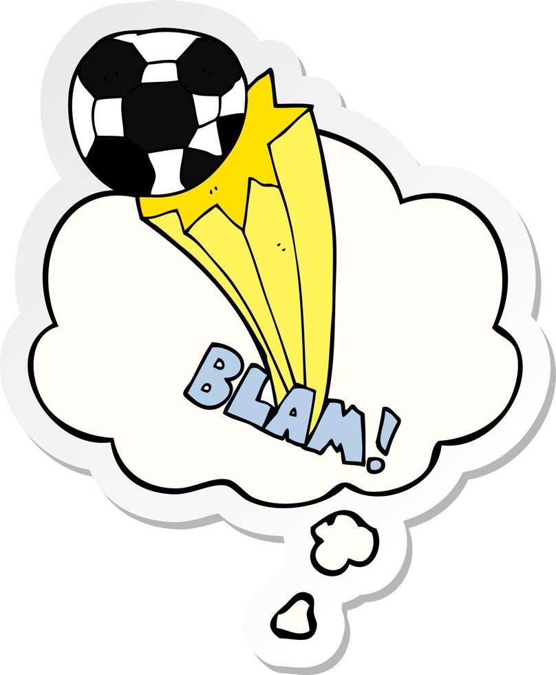 cartoon kicked soccer ball and thought bubble as a printed sticker vector
