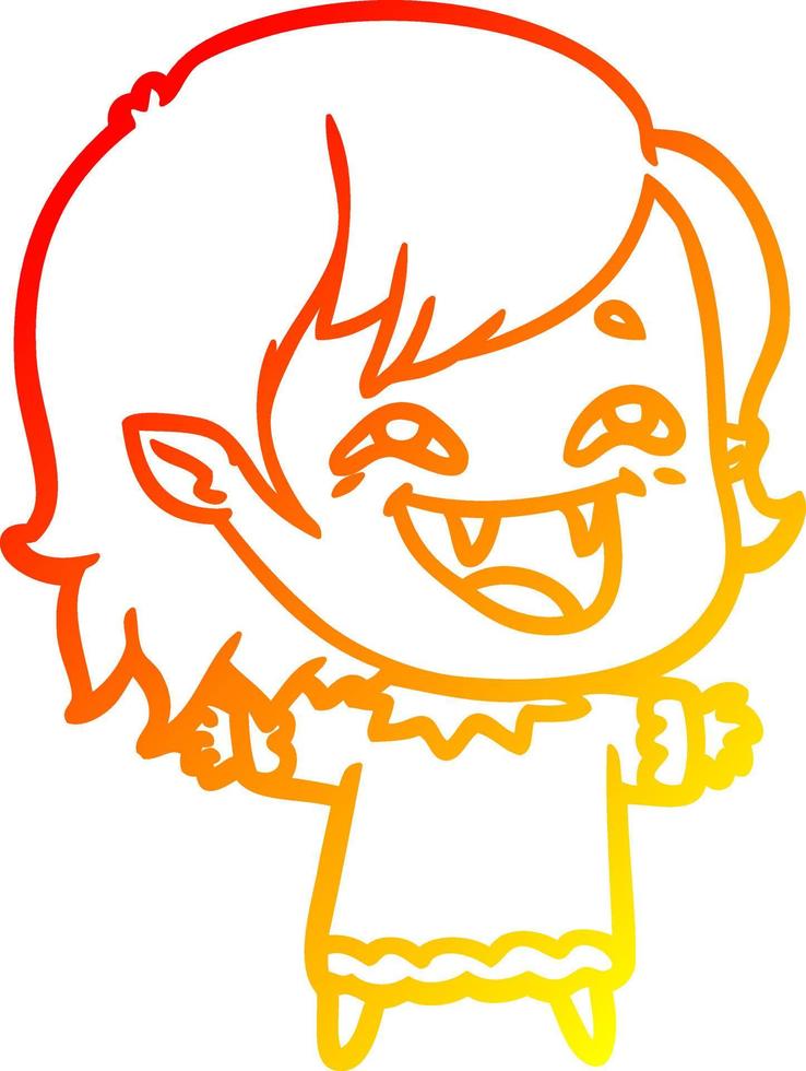 warm gradient line drawing cartoon laughing vampire girl vector