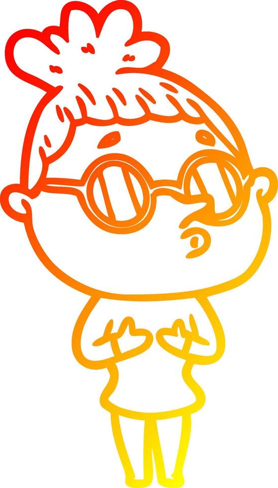warm gradient line drawing cartoon woman wearing glasses vector