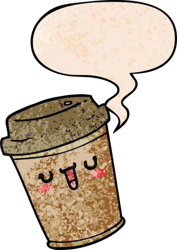 cartoon take out coffee and speech bubble in retro texture style vector