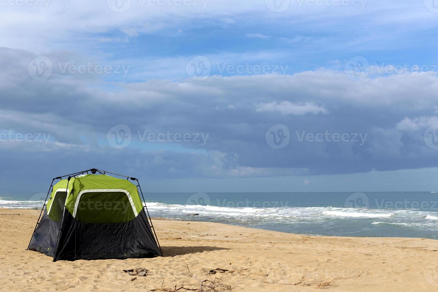 Tourist tent on the Mediterranean coast. photo