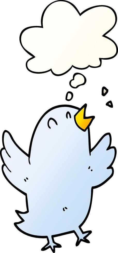 cartoon bird singing and thought bubble in smooth gradient style vector