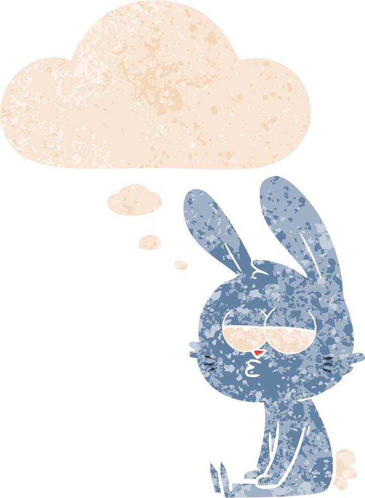 cute cartoon rabbit and thought bubble in retro textured style vector