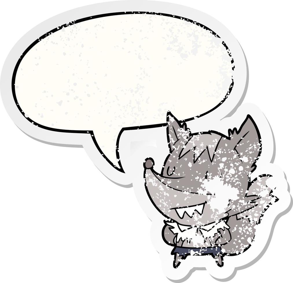 cartoon halloween werewolf and speech bubble distressed sticker vector