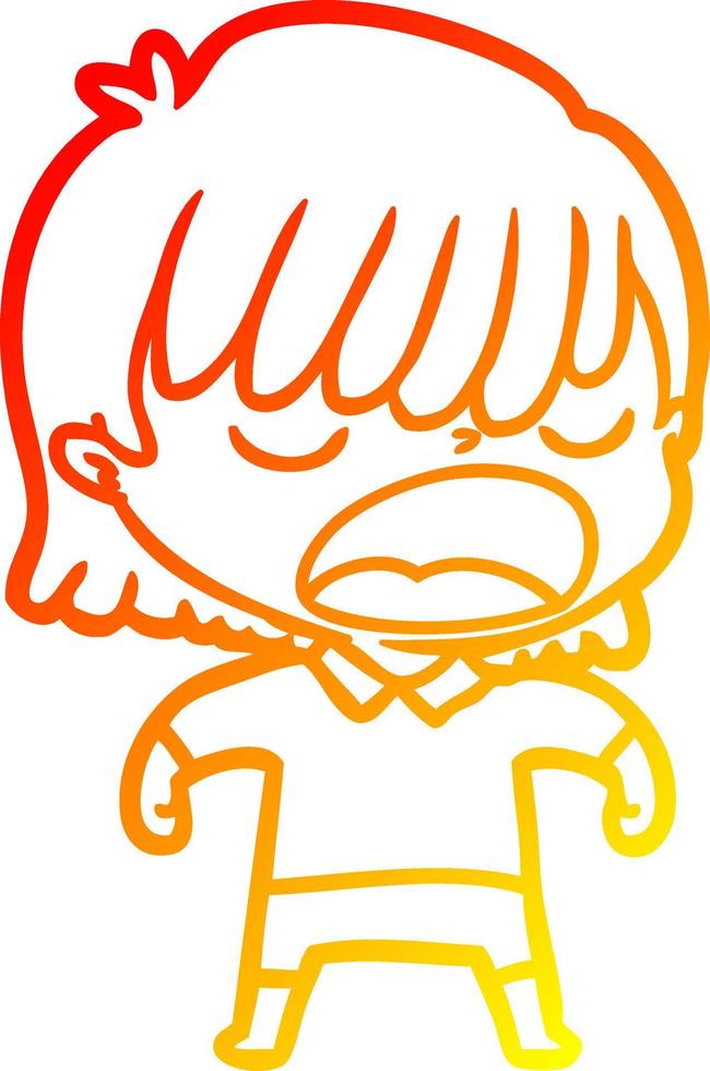 warm gradient line drawing cartoon woman talking loudly vector