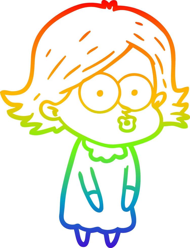 rainbow gradient line drawing cartoon girl pouting vector