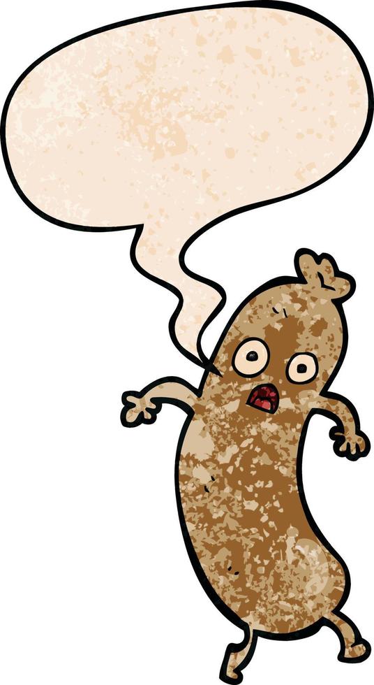 cartoon sausage and speech bubble in retro texture style vector