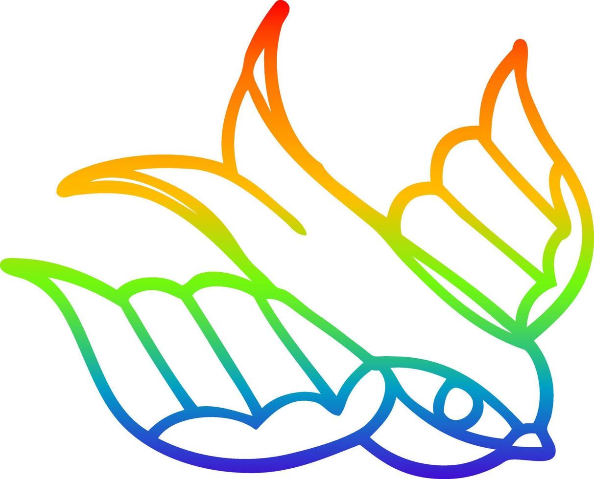 rainbow gradient line drawing cartoon swallow tattoo vector