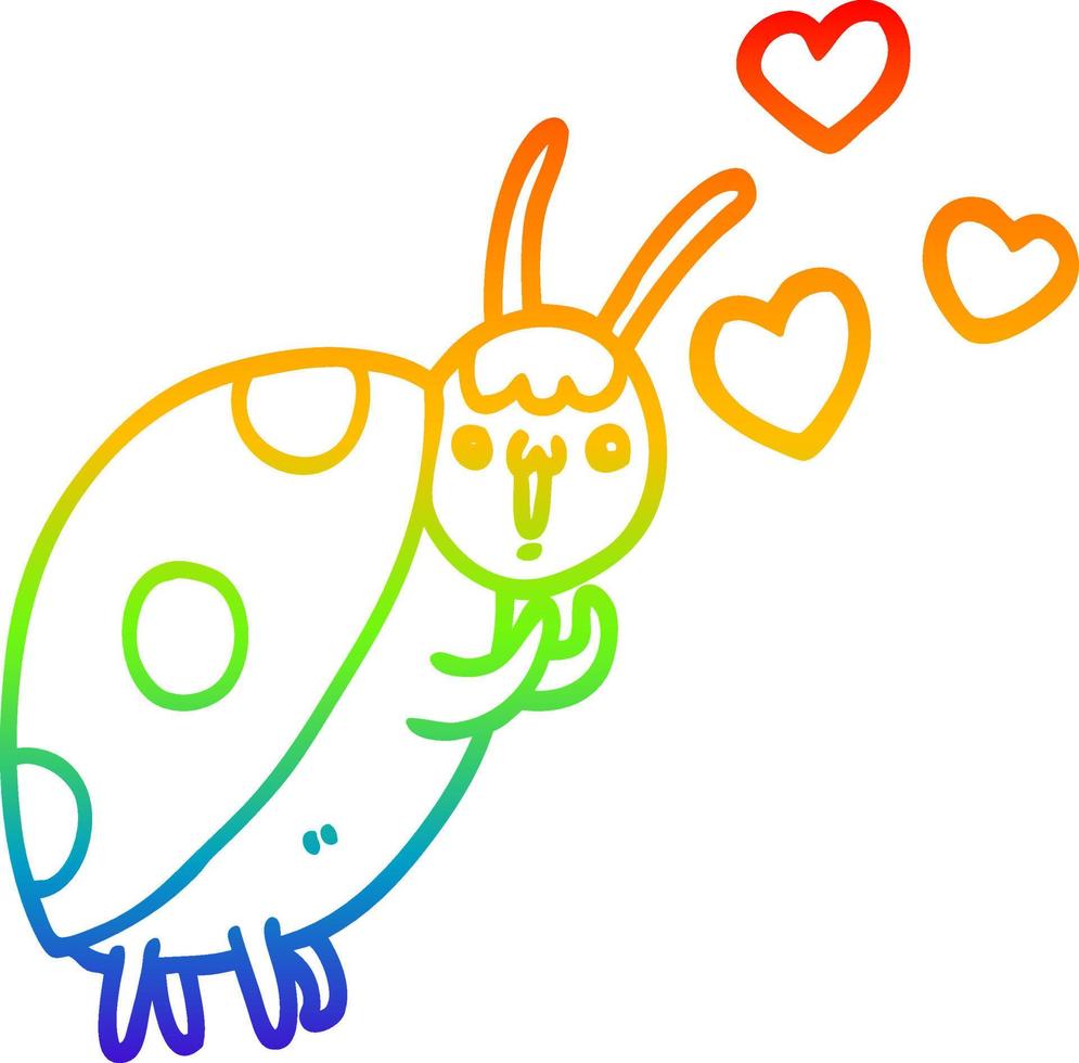 rainbow gradient line drawing cute cartoon ladybug in love vector