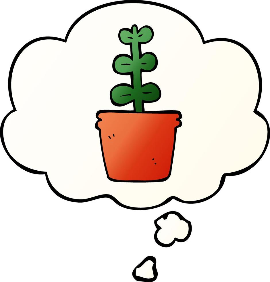 cartoon house plant and thought bubble in smooth gradient style vector