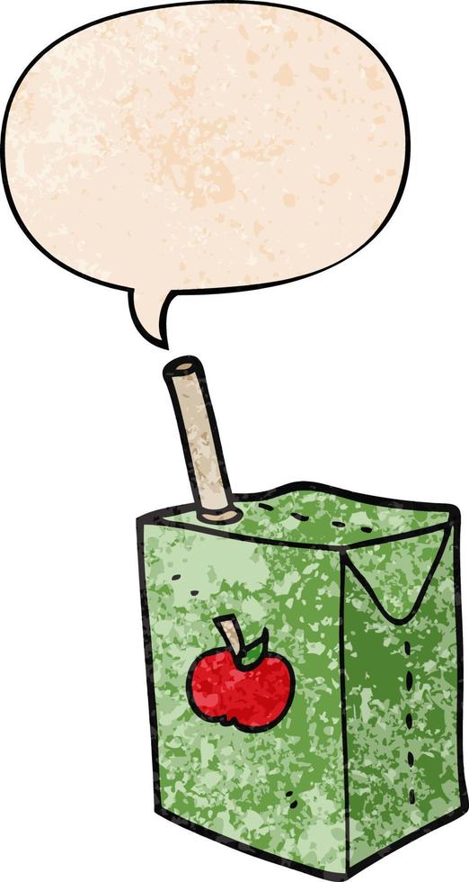 cartoon apple juice box and speech bubble in retro texture style vector