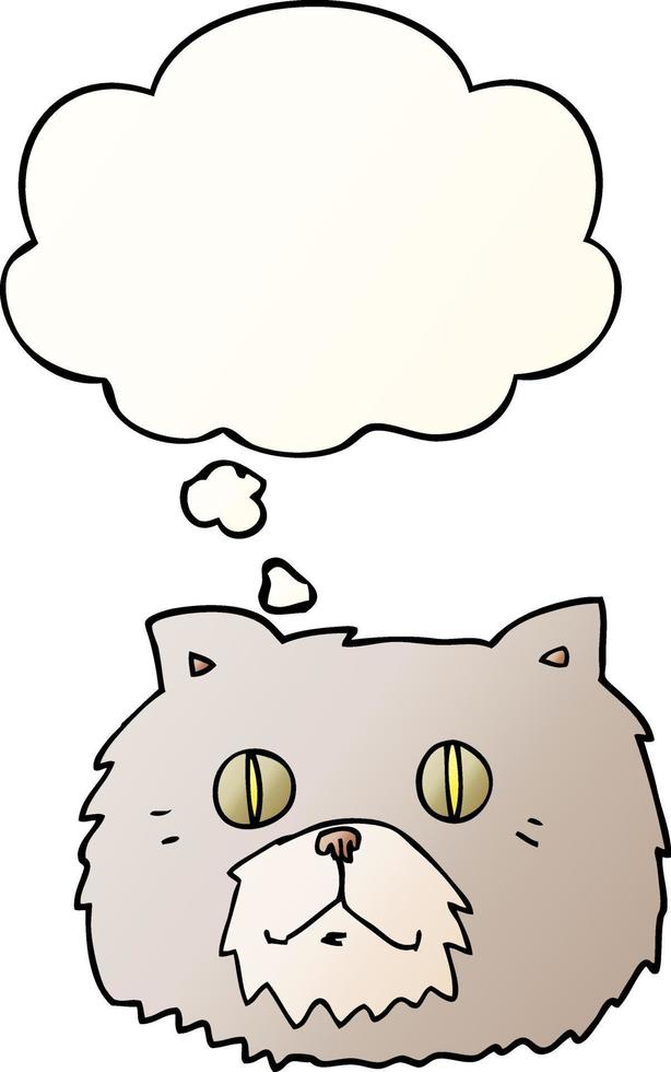 cartoon cat face and thought bubble in smooth gradient style vector