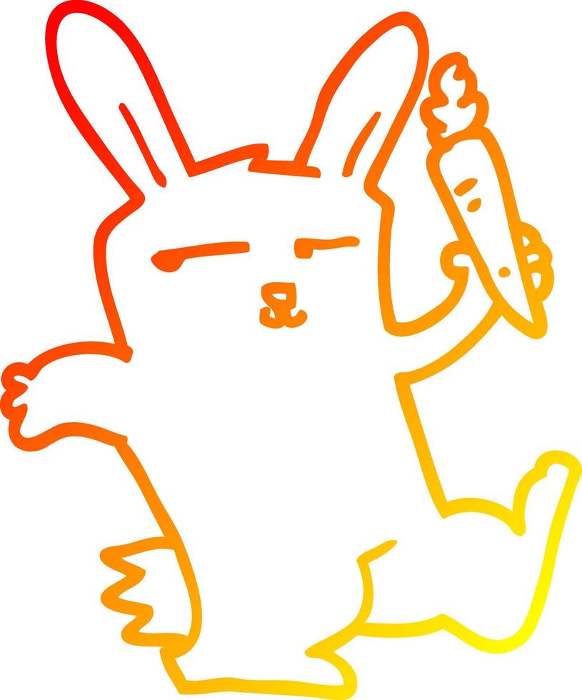 warm gradient line drawing cartoon rabbit with carrot vector