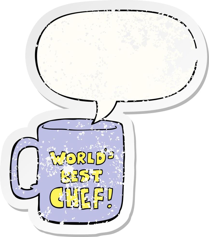 worlds best chef mug and speech bubble distressed sticker vector