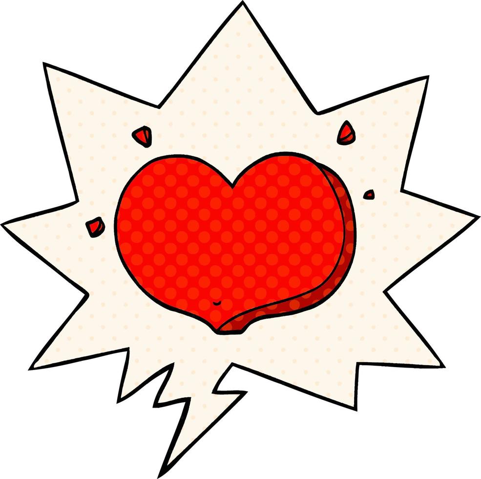 cartoon love heart and speech bubble in comic book style vector