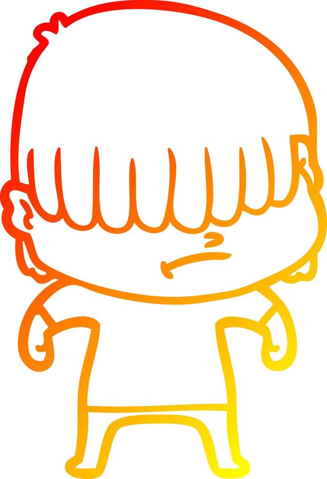 warm gradient line drawing cartoon boy with untidy hair vector