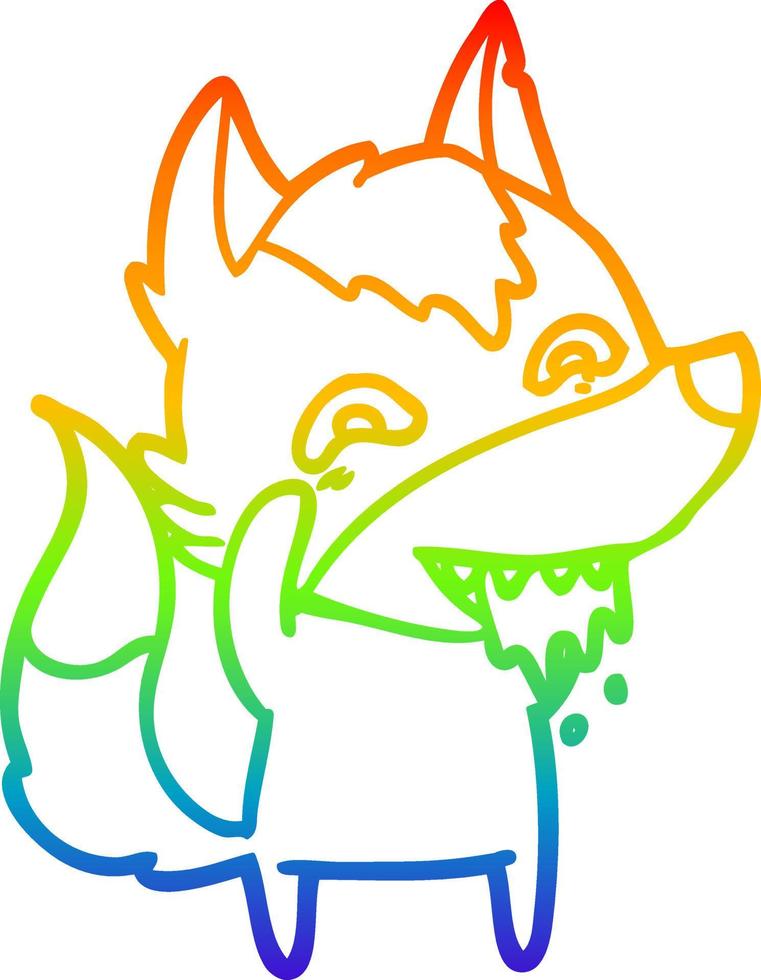 rainbow gradient line drawing cartoon hungry wolf vector