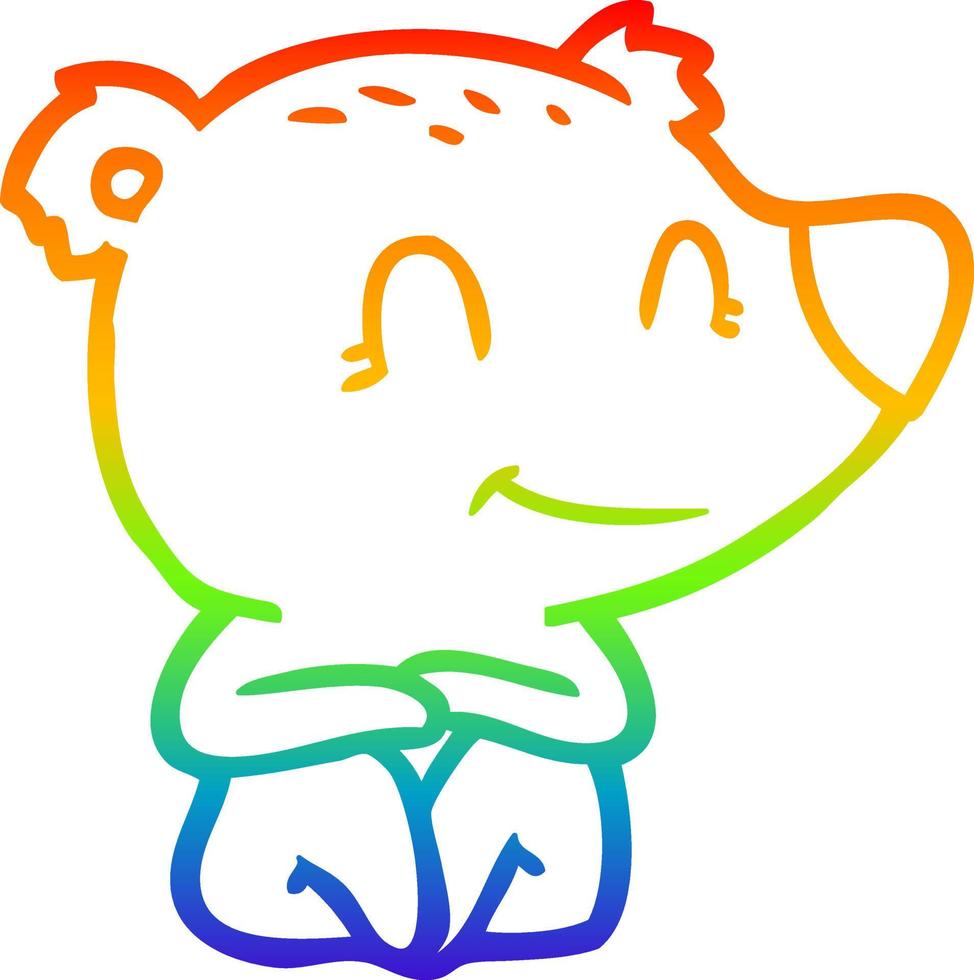 rainbow gradient line drawing smiling polar bear cartoon vector