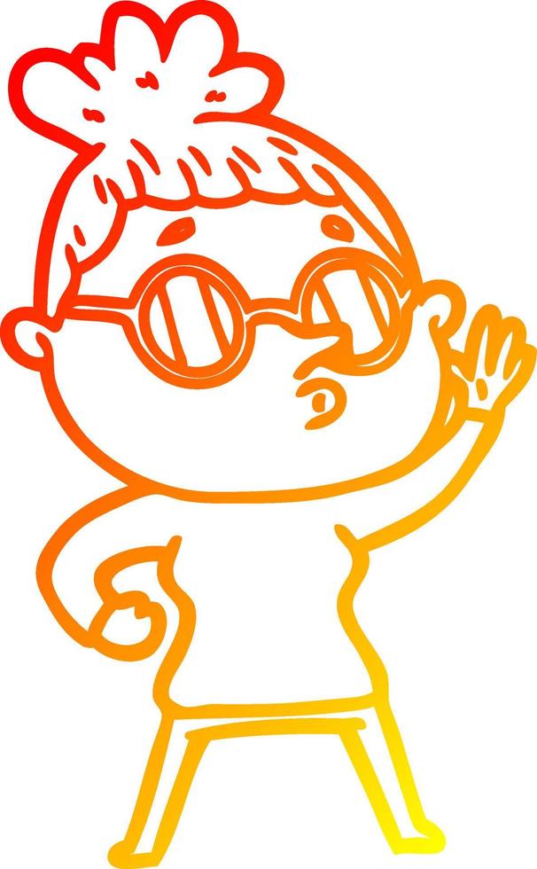 warm gradient line drawing cartoon woman wearing glasses vector