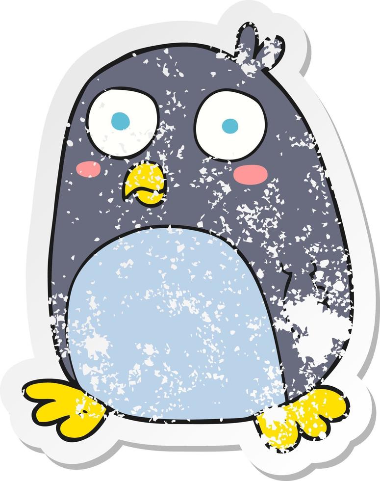 retro distressed sticker of a cartoon penguin vector