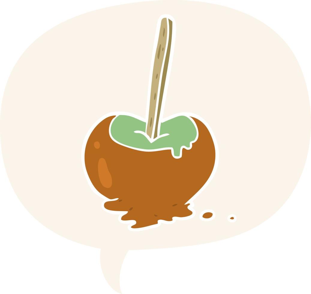 caricatura, manzana de caramelo, y, burbuja del discurso, en, estilo retro vector