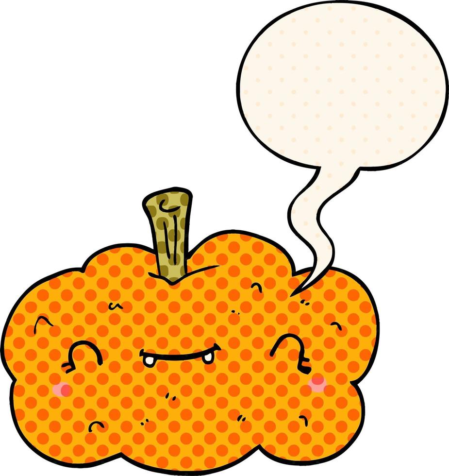 cartoon pumpkin and speech bubble in comic book style vector