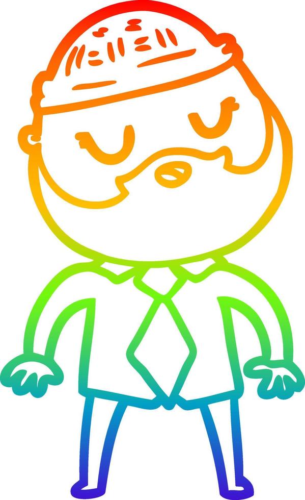 rainbow gradient line drawing cute cartoon man with beard vector