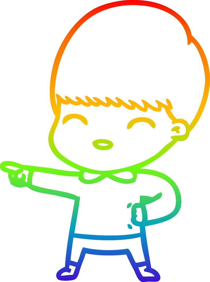 rainbow gradient line drawing happy cartoon boy vector