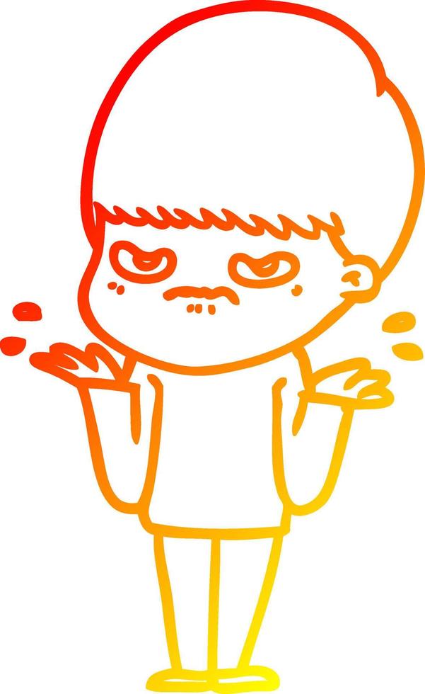 warm gradient line drawing annoyed cartoon boy vector