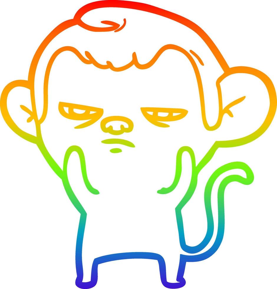 rainbow gradient line drawing cartoon monkey vector