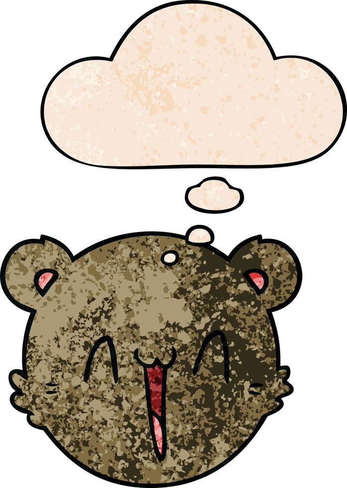 Cara de oso de peluche de dibujos animados lindo y burbuja de pensamiento en estilo de patrón de textura grunge vector