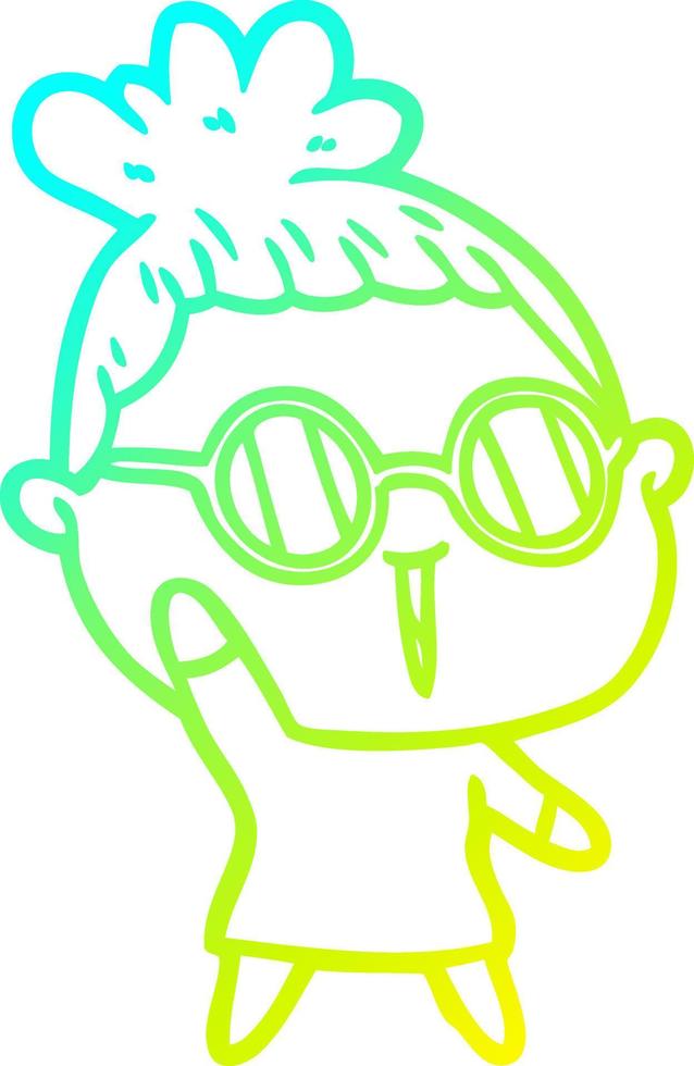 línea de gradiente frío dibujo mujer de dibujos animados con gafas vector