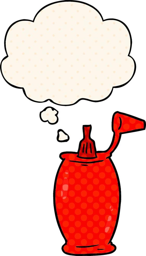 cartoon ketchup bottle and thought bubble in comic book style vector