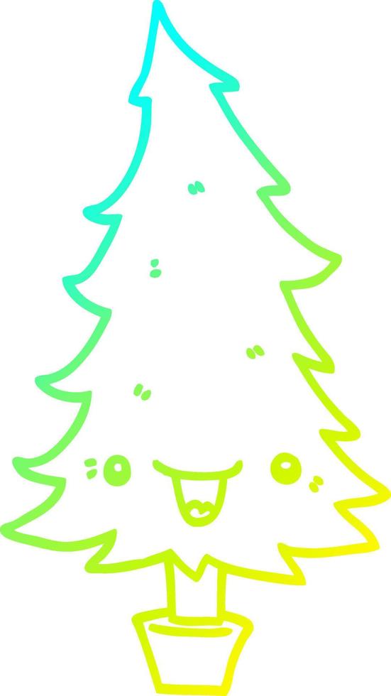 cold gradient line drawing cute cartoon christmas tree vector