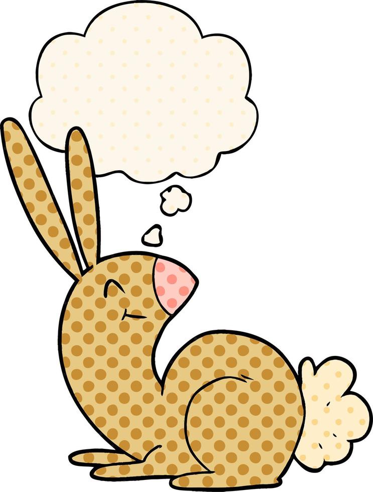 cute cartoon rabbit and thought bubble in comic book style vector