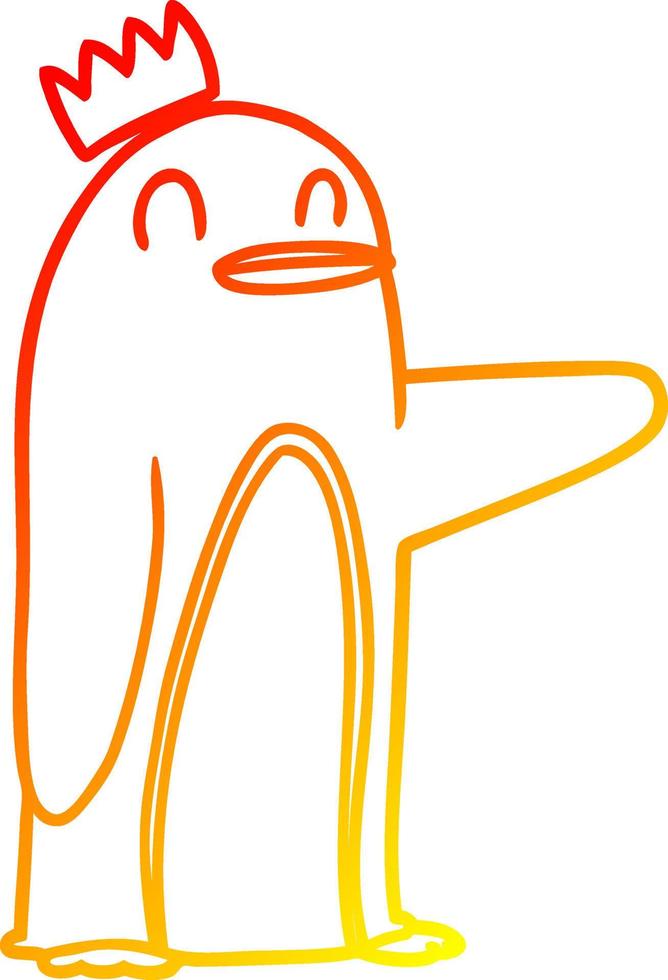 warm gradient line drawing cartoon emperor penguin vector