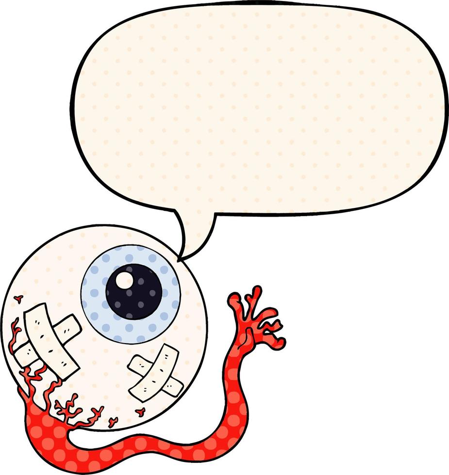 cartoon injured eyeball and speech bubble in comic book style vector