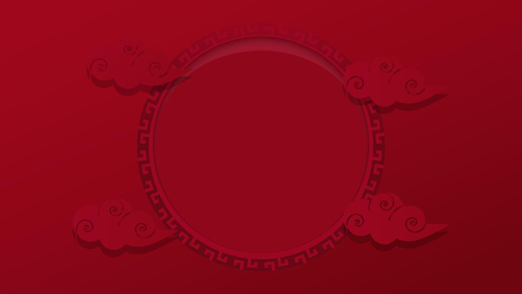 happy Chinese new year. red festive pattern background with circle frame and decorative cloud vector