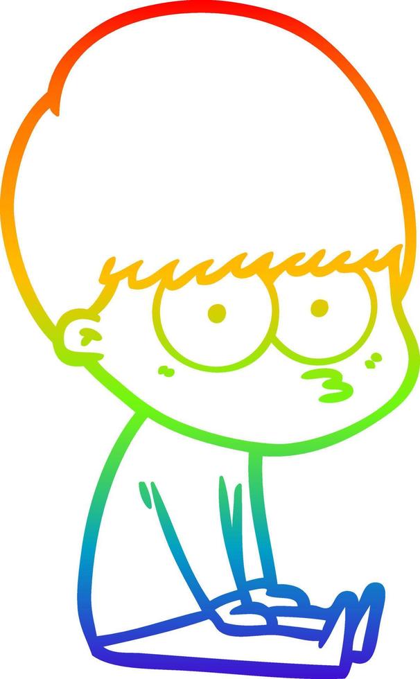 dibujo de línea de gradiente de arco iris chico curioso de dibujos animados vector