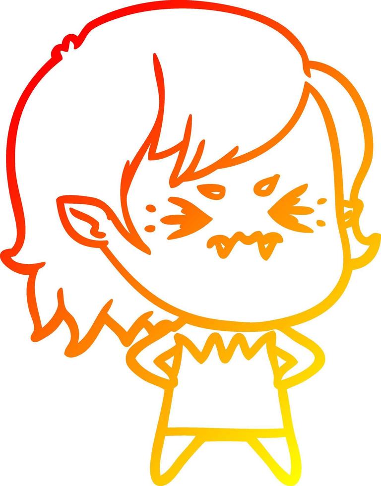warm gradient line drawing annoyed cartoon vampire girl vector