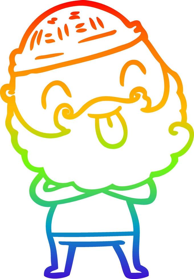 rainbow gradient line drawing man with beard sticking out tongue vector