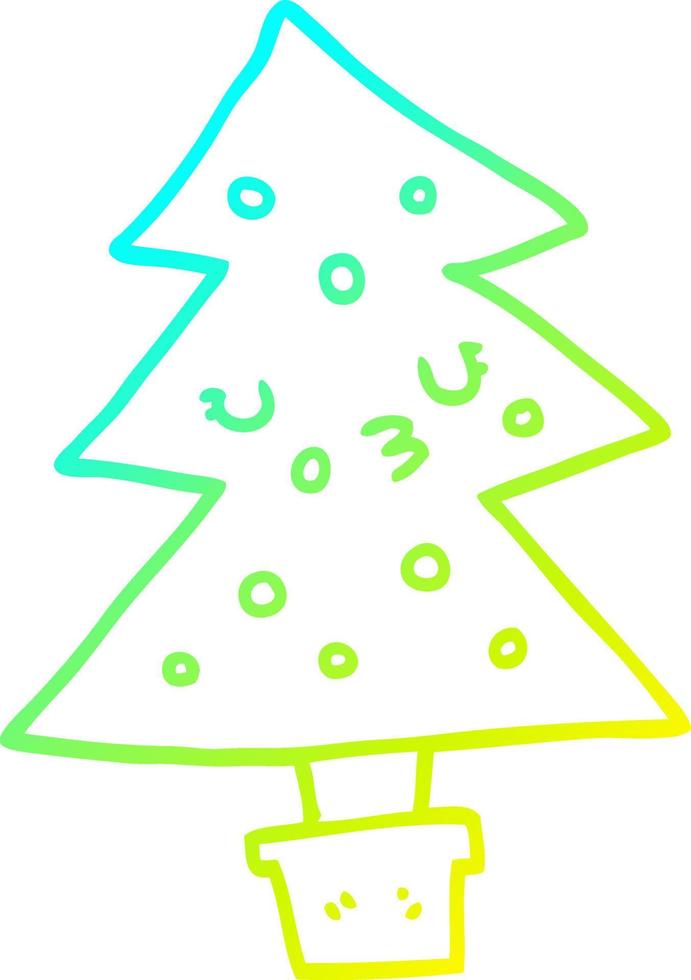 árbol de navidad de dibujos animados de dibujo de línea de gradiente frío vector