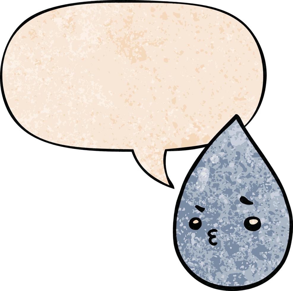 cartoon cute raindrop and speech bubble in retro texture style vector