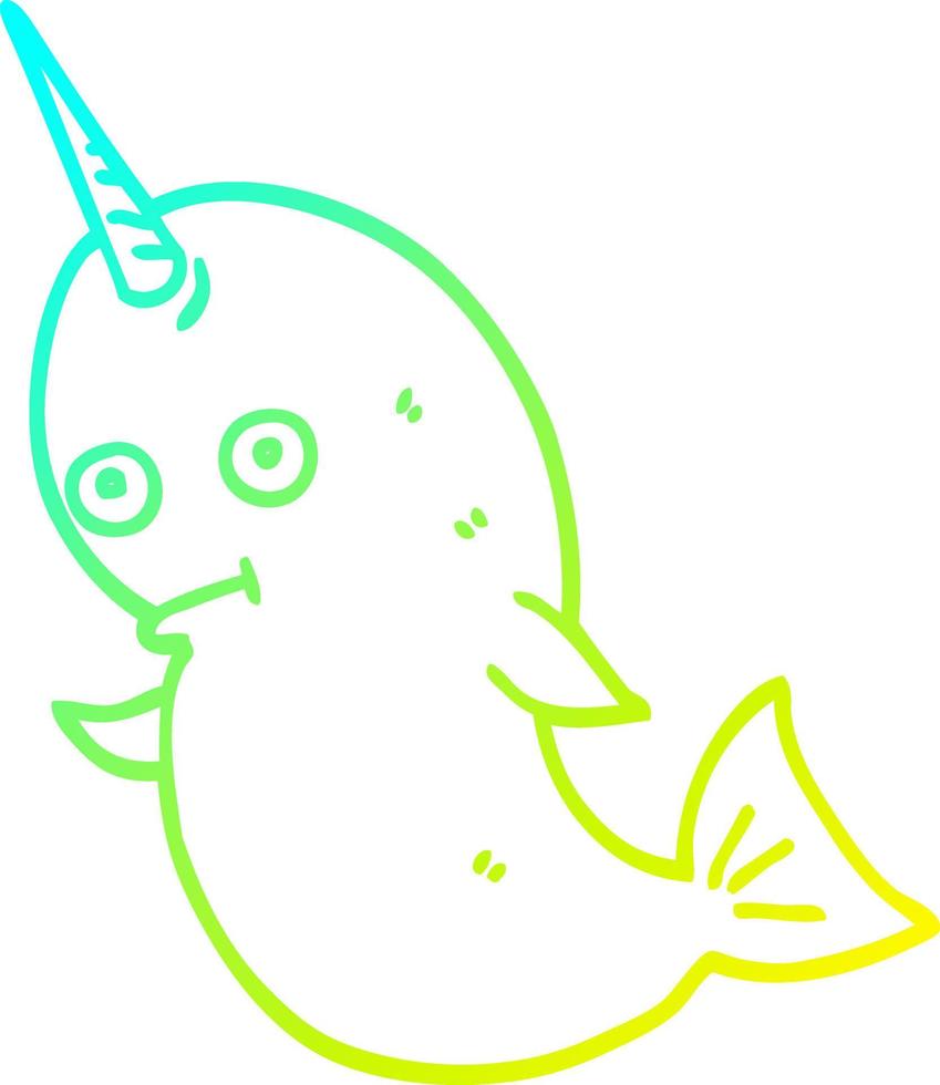 cold gradient line drawing cartoon narwhal vector